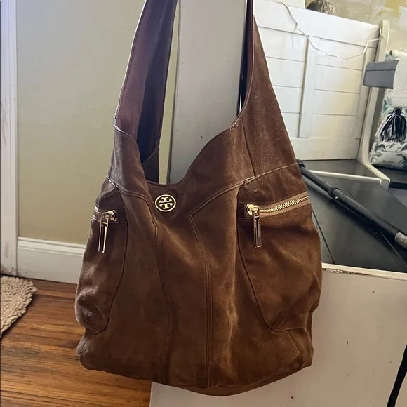 Tory Burch Tan Suede Hobo Bag with Gold Accents - Picture 8 of 15